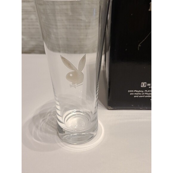 2005 Playboy Bunny Club Black Logo Drinking Glasses Hugh Hefner set 4 12oz - Picture 6 of 6